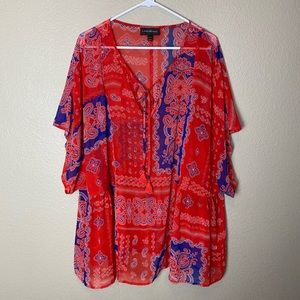 Lane Bryant Sheer American Paisley Tassel Tie Blouse